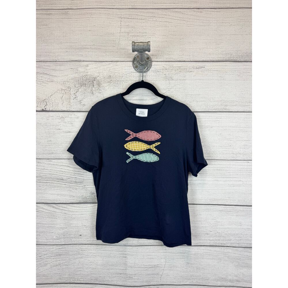 Things Between Women's Navy Patch Fish Short Sleeve Tee Size Medium